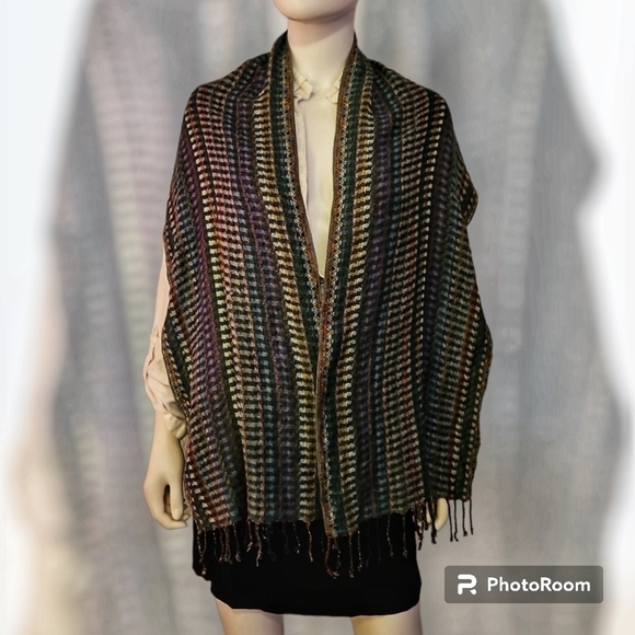 SACRED THREADS Multi-Color Rainbow Viscose Woven Check Fringe Scarf - Picture 2 of 5